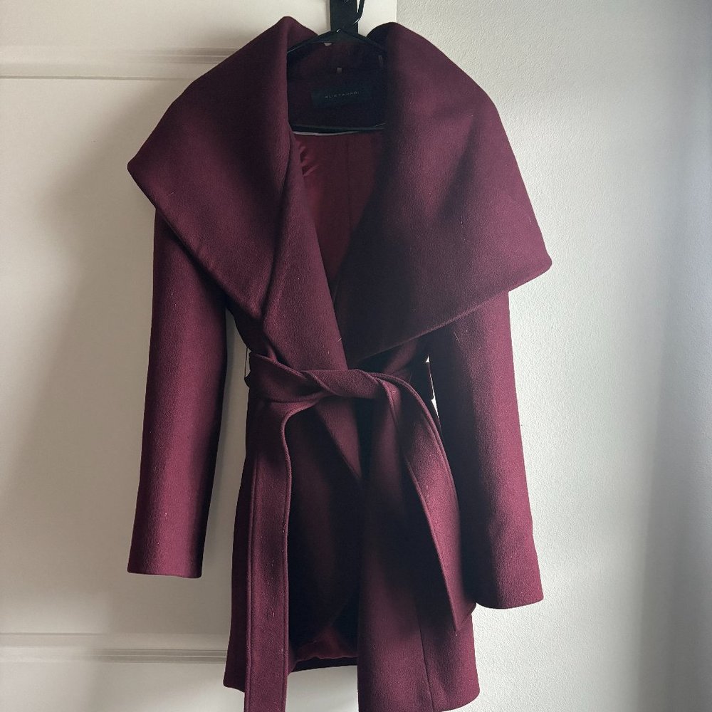 Elie Tahari Marla Double Face Wool Blend Wrap Coat with Oversized Collar Size M